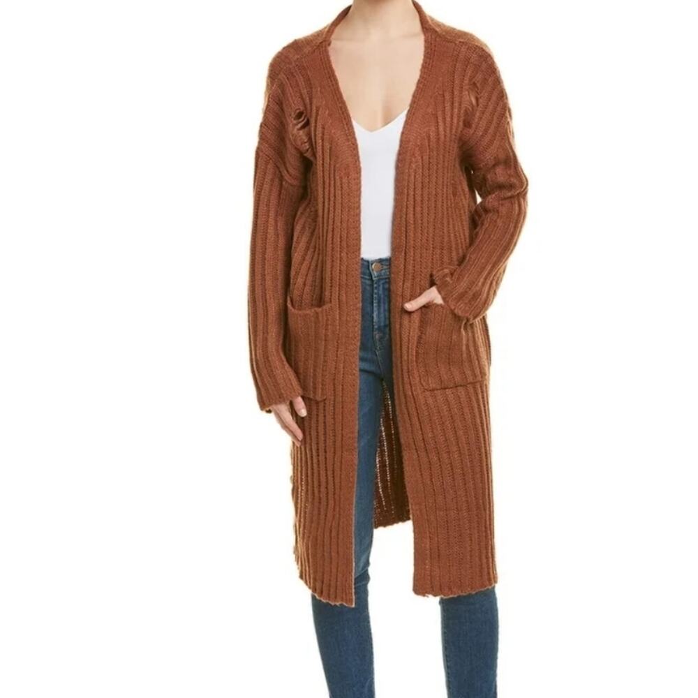 Sage the Label Distressed Long Chunky Knit Cardigan Sweater Small Neutral Grunge